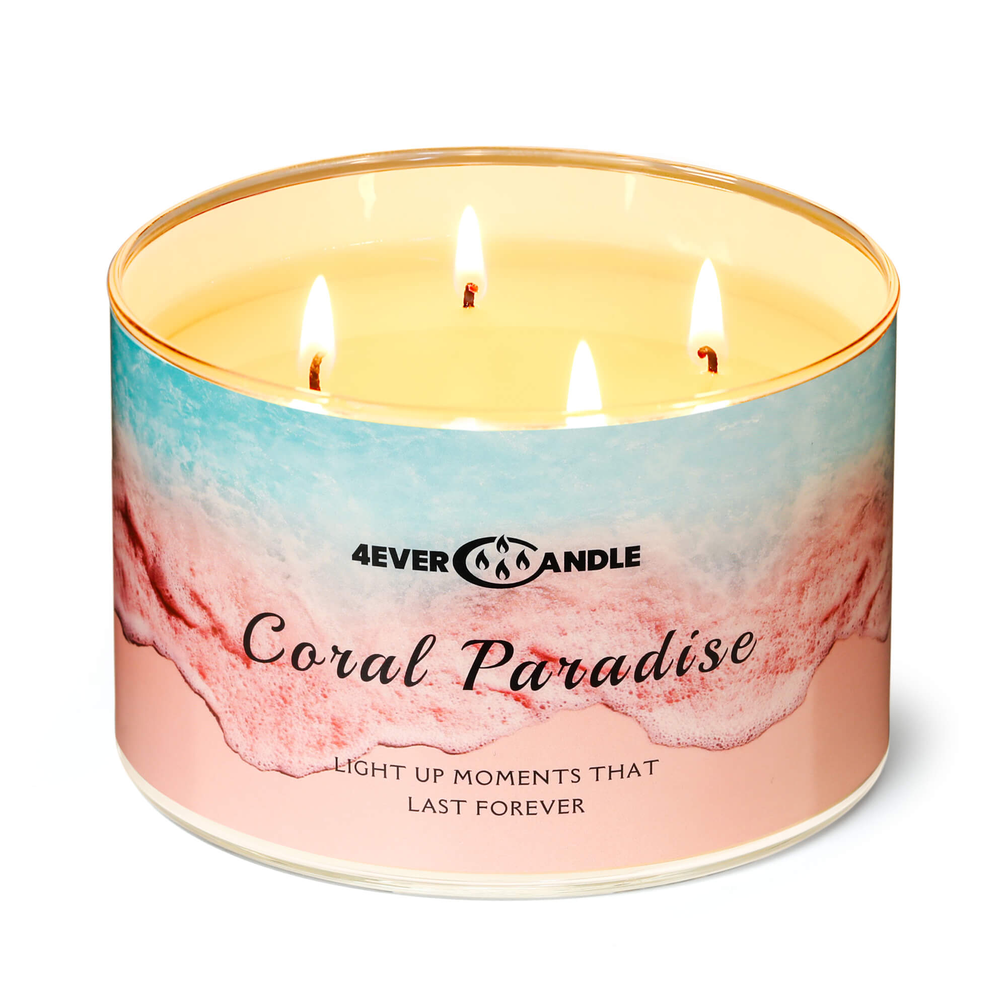 Picture of 4EVER CANDLE Coral Paradise Scented Candles, 18oz Soy Candles Non Toxic 4-Wick Large Candle Jars, Over 50 Hours of Burning Time, Ideal for Gifting, Events, Home Decor